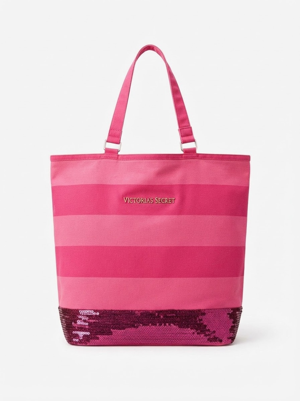 Victoria's Secret Pink Striped Canvas Tote Bag Sequins Beach Weekender Bag